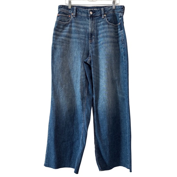 American Eagle Super High Rise Baggy Wide Leg Jeans Blue 12 Regular Denim NWOT - Picture 2 of 12